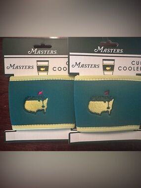 Masters Green & Yellow Neoprene Cup Cooler with Embroidered Logo
